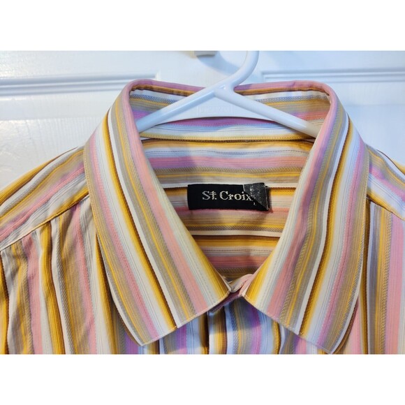 Men's St. Croix Pink Striped Long Sleeve Dress Shirt Sz L Made In Italy - Picture 7 of 10